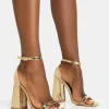 Discount Geri PU Barely There Square Toe Block Heels Barely There Heels | Gold Heels