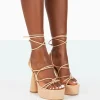 Clearance Giana Nude Pu Strappy Lace Up Block Heels Strappy Heels | Platform Heels