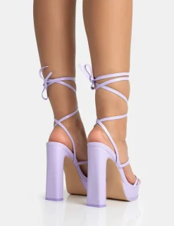 Sale Gimme Gimme Lilac PU Strappy Lace Up Block Heels 5