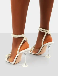 Cheap Glimmer Wide Fit Wrap Around Pearl Square Toe Cake Stand Heels Back In Stock | 4" Heels