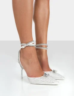 Shop Glisten Diamante Sparkly Wrap Around Pointed Toe Court Heels 4" Heels | Court Heels