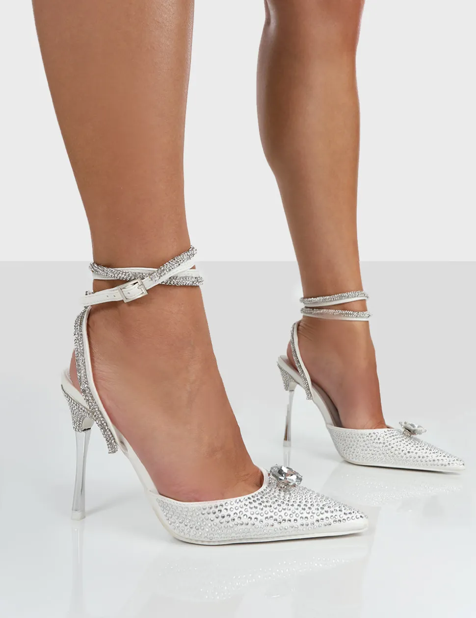 Shop Glisten Diamante Sparkly Wrap Around Pointed Toe Court Heels 4" Heels | Court Heels