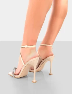 Best Glitter Wrap Around Diamante Bow Square Toe Heels 5" Heels | Bow Heels