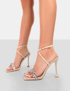Best Glitter Wrap Around Diamante Bow Square Toe Heels 5