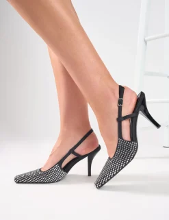Clearance Gloria Embellished Sling Back Court Heels Court Heels | Diamante Heels