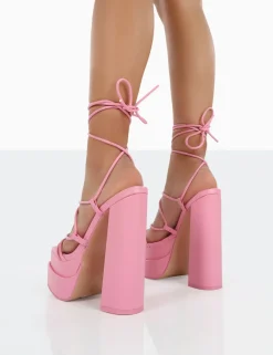 Outlet Glow Girl Baby PU Lace Up Platform High Heels 6" Heels | Pink Heels