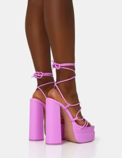 Online Glow Girl Bubblegum PU Lace Up Platform Heels 6