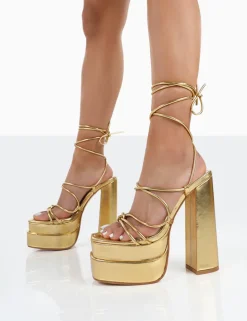 Best Sale Glow Girl PU Lace Up Platform High Heels 6