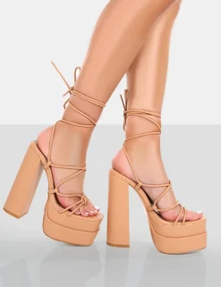 Flash Sale Glow Girl PU Lace Up Platform High Heels 6
