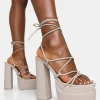 Clearance Glow Girl Stone Pu Lace Up Platform High Heels Lace Up Heels | Block Heels