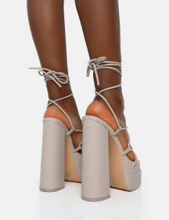 Clearance Glow Girl Stone Pu Lace Up Platform High Heels Lace Up Heels | Block Heels