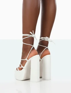 Best Sale Glow Girl PU Lace Up Platform High Heels 6