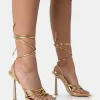Discount Glow Up PU Knotted Strappy Lace Up Square Toe Stiletto Heels Back In Stock | Gold Heels