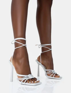 Flash Sale Glow Up PU Knotted Strappy Lace Up Square Toe Stiletto Heels Square Toe Heels | Lace Up Heels