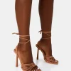 Shop Glow Up Wide Fit Nude PU Knotted Strappy Lace Up Square Stiletto Heels Wide Fit Heels | Wide Fit Heels