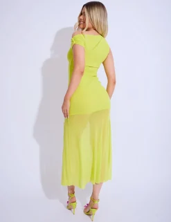 Sale Gold Trim Off the Shoulder Mesh Insert Maxi Dress Dresses