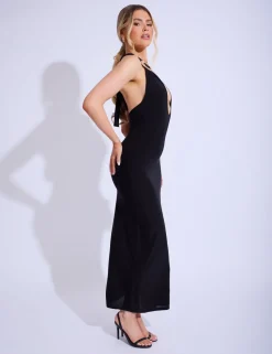 New Gold Trim Super Plunge Maxi Dress Dresses