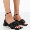 Cheap Got This Pu Woven Square Toe Block Mid Heeled Mule Sandals 3" Heels | Square Toe Heels