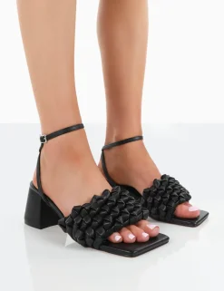 Cheap Got This Pu Woven Square Toe Block Mid Heeled Mule Sandals 3" Heels | Square Toe Heels