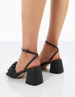 Cheap Got This Pu Woven Square Toe Block Mid Heeled Mule Sandals 3" Heels | Square Toe Heels