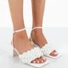 Clearance Got This Pu Woven Square Toe Block Mid Heeled Mule Sandals 3" Heels | Square Toe Heels