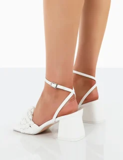 Clearance Got This Pu Woven Square Toe Block Mid Heeled Mule Sandals 3" Heels | Square Toe Heels