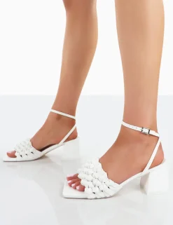 Clearance Got This Pu Woven Square Toe Block Mid Heeled Mule Sandals 3