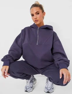 Cheap Half Zip Oversized Hoodie Dark Sculpt & Leisure | Kaiia The Label