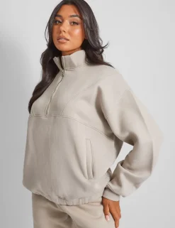 Fashion Half Zip Oversized Sweatshirt Stone Sculpt & Leisure | Kaiia The Label
