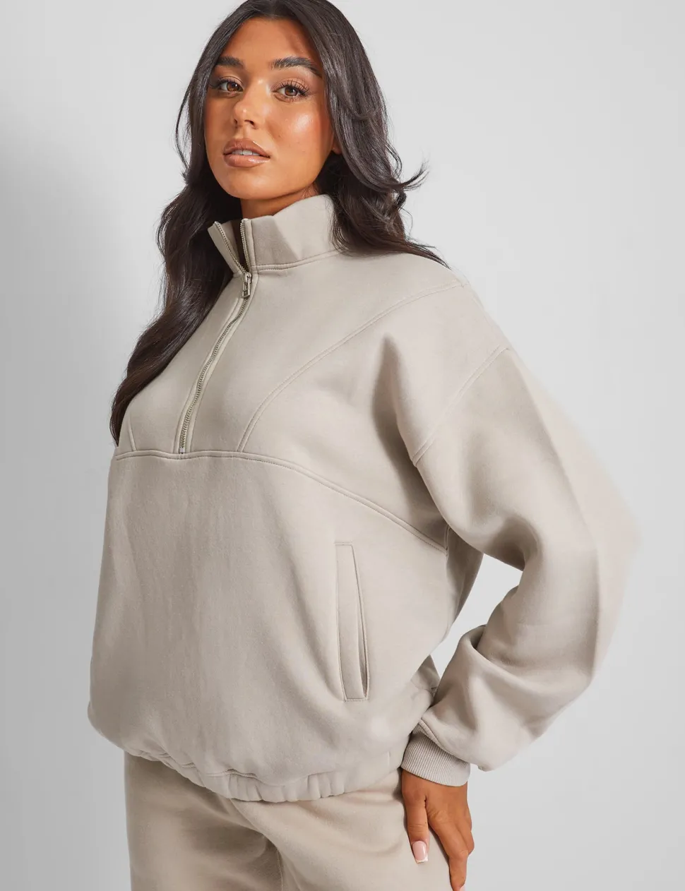 Fashion Half Zip Oversized Sweatshirt Stone Sculpt & Leisure | Kaiia The Label