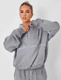 Store Half Zip Oversized Sweatshirt Co-ord Washed Sweatshirt & Hoodies | Hoodies & Sweatshirts