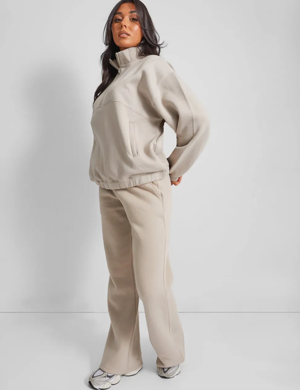 Fashion Half Zip Oversized Sweatshirt Stone Sculpt & Leisure | Kaiia The Label