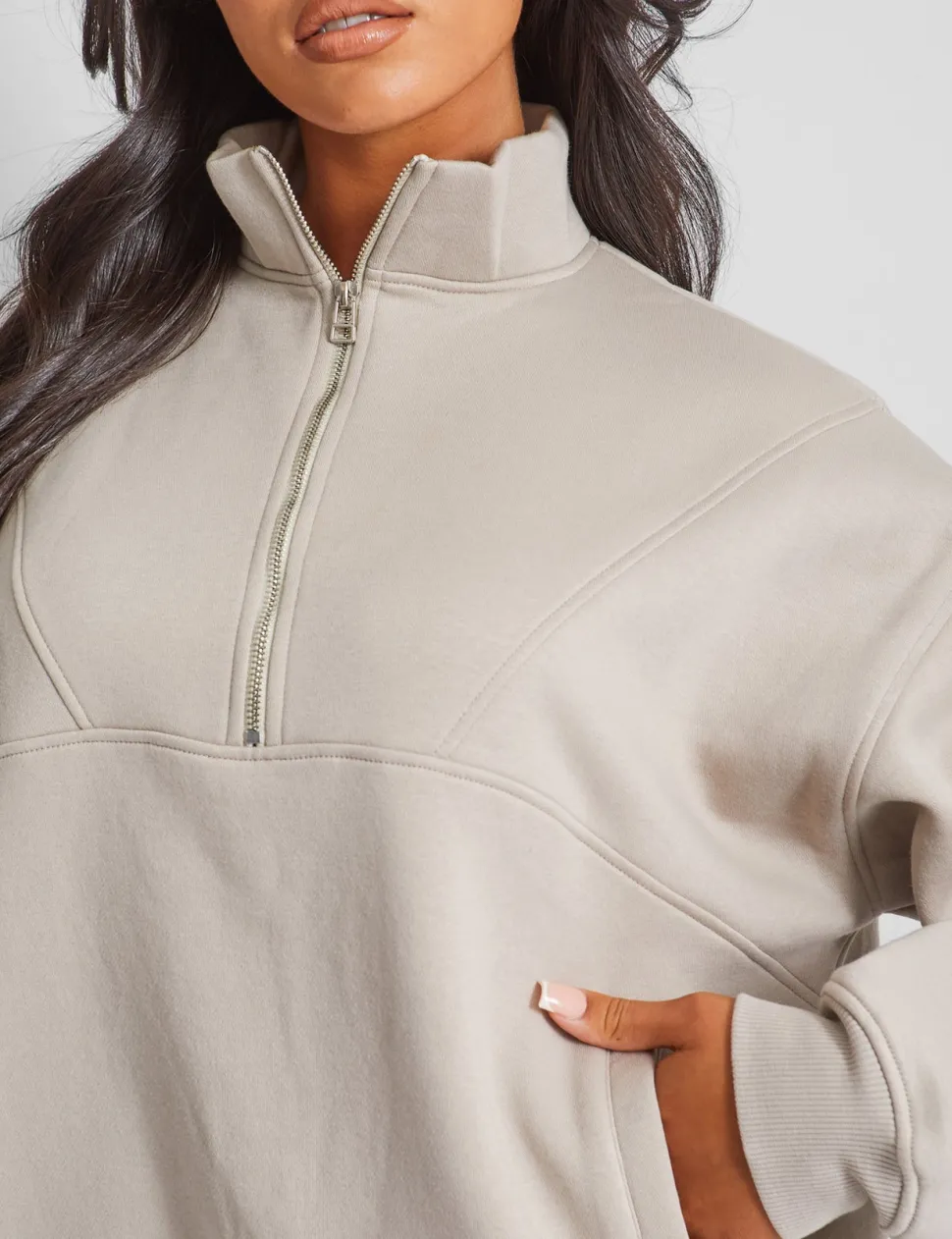 Fashion Half Zip Oversized Sweatshirt Stone Sculpt & Leisure | Kaiia The Label