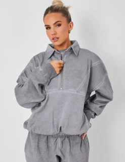 Store Half Zip Oversized Sweatshirt Co-ord Washed Sweatshirt & Hoodies | Hoodies & Sweatshirts