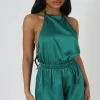 Outlet Halterneck Satin Playsuit Emerald Sculpt & Leisure | Kaiia The Label