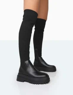 Best Sale Happier Boucle Knit Over The Knee Boots Flat Boots | Over The Knee Boots
