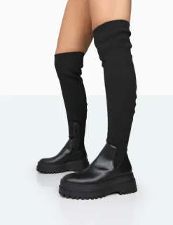 Best Sale Happier Boucle Knit Over The Knee Boots Flat Boots | Over The Knee Boots