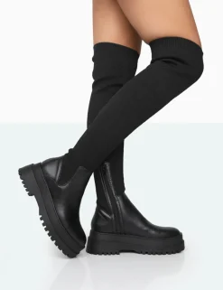 Best Sale Happier Boucle Knit Over The Knee Boots Flat Boots | Over The Knee Boots