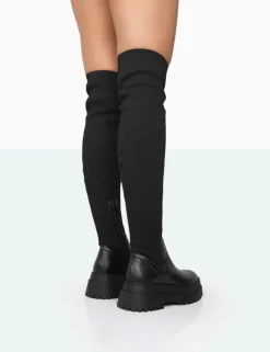 Best Sale Happier Boucle Knit Over The Knee Boots Flat Boots | Over The Knee Boots