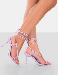 Fashion Harriet Lilac Croc Square Toe Lace Up Heels 4