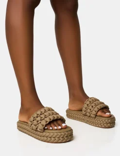Hot Hattie Khaki Woven Platform Sandals Flats