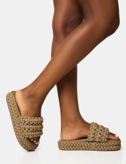 Hot Hattie Khaki Woven Platform Sandals Flats