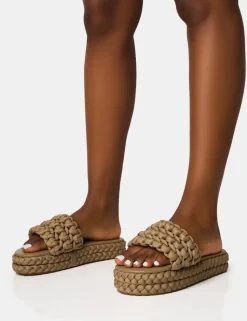 Hot Hattie Khaki Woven Platform Sandals Flats