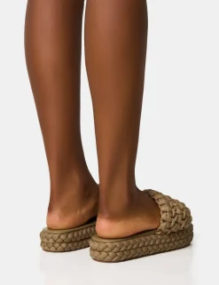 Hot Hattie Khaki Woven Platform Sandals Flats