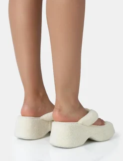 New Havana Ecru Towelling Flip Flop Chunky Platform Sandals Platform Heels