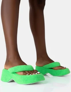 Discount Havana Lime Towelling Flip Flop Chunky Platform Sandals Platform Heels
