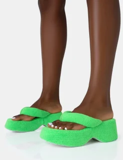 Discount Havana Lime Towelling Flip Flop Chunky Platform Sandals Platform Heels