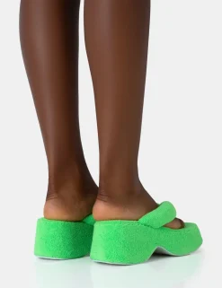 Discount Havana Lime Towelling Flip Flop Chunky Platform Sandals Platform Heels