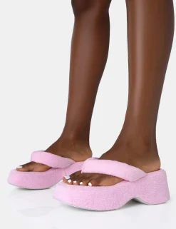 Store Havana Towelling Flip Flop Chunky Platform Sandals Pink Heels | Platform Heels