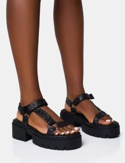 Hot Hazard Raffia Chunky Dad Sandals Flats